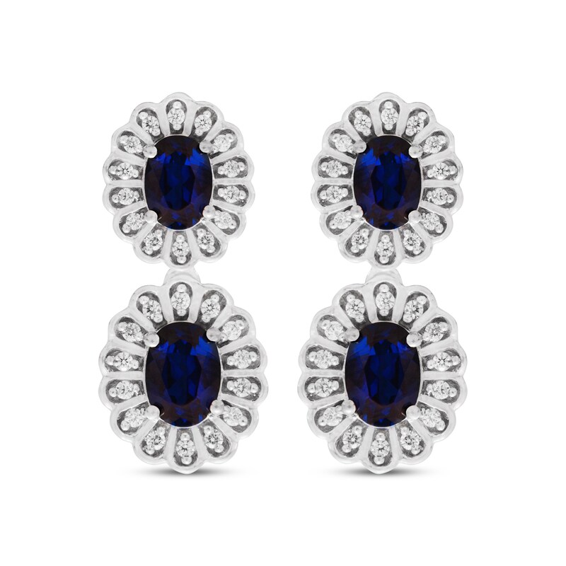 Main Image 2 of Oval-Cut Blue Lab-Created Sapphire & White Lab-Created Sapphire Scalloped Drop Earrings Sterling Silver
