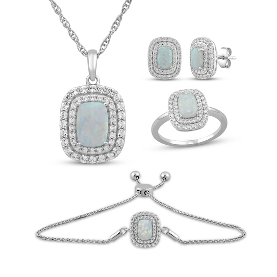 Cushion-Cut Lab-Created Opal & White Sapphire Gift Set Sterling Silver