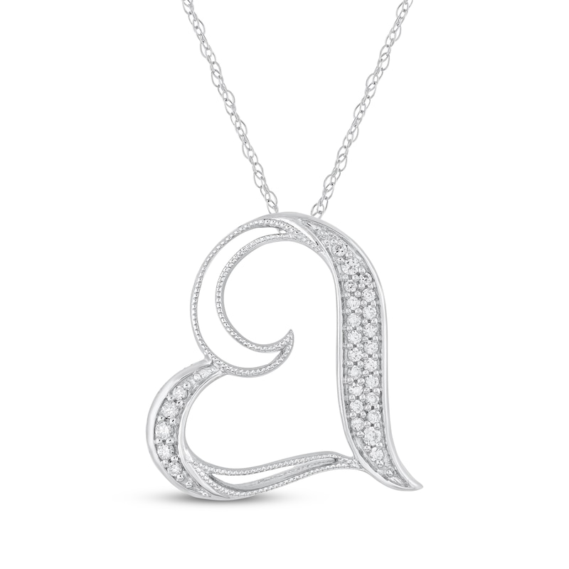 Main Image 1 of Diamond Tilted Heart Necklace 1/8 ct tw Sterling Silver 18"