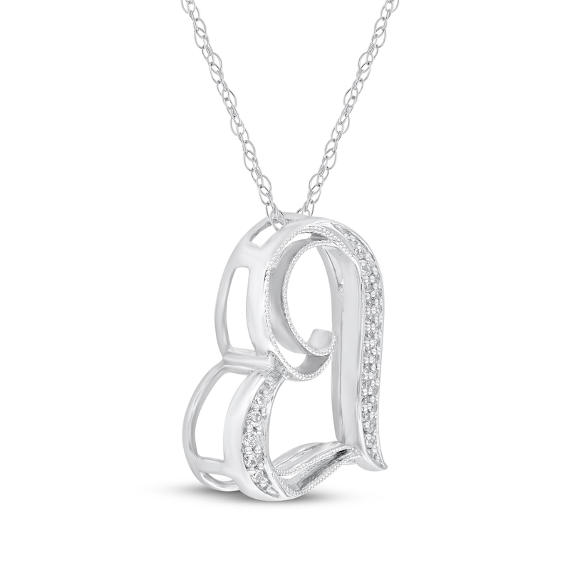 Main Image 2 of Diamond Tilted Heart Necklace 1/8 ct tw Sterling Silver 18"
