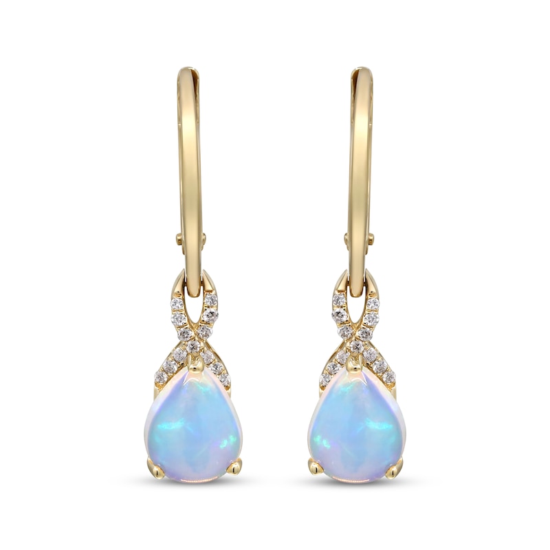 Main Image 2 of Pear-Shaped Opal & Diamond Dangle Earrings 1/15 ct tw 10K Yellow Gold
