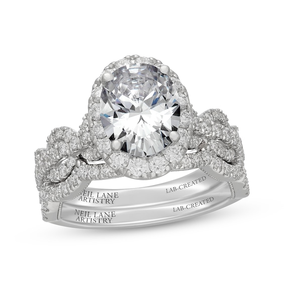 Neil Lane Artistry Heritage Oval-Cut Lab-Grown Diamond Halo Bridal Set 3-1/5 ct tw 14K White Gold
