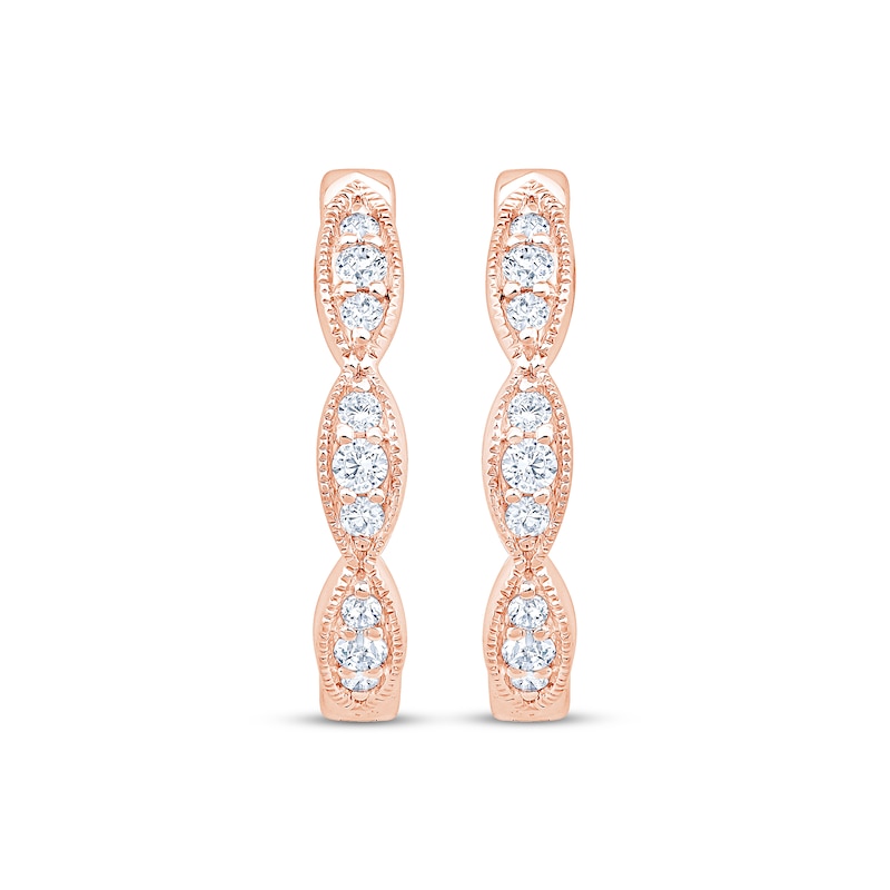 Main Image 2 of Diamond Scalloped Milgrain Hoop Earrings 1/8 ct tw 10K Rose Gold