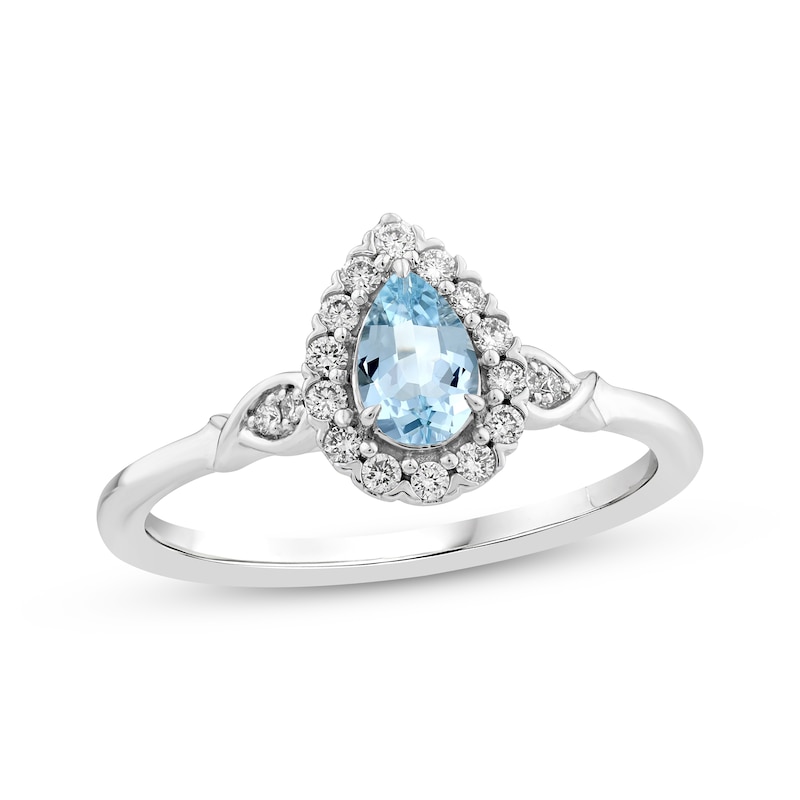 Main Image 1 of KAY Lab-Grown Diamonds Pear-Shaped Aquamarine & Lab-Grown diamond Ring 1/6 ct tw 10K White Gold