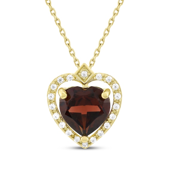 Heart-Shaped Garnet & Diamond Necklace 1/10 ct tw 10K Yellow Gold 18"