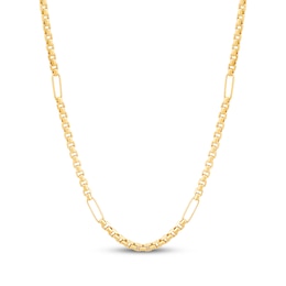 Paperclip Station Box Chain Necklace 2.45mm Hollow 10K Yellow Gold 18"