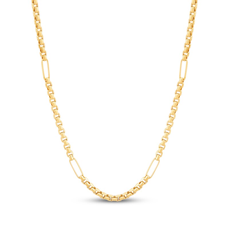 Main Image 1 of Paperclip Station Box Chain Necklace 2.45mm Hollow 10K Yellow Gold 18"