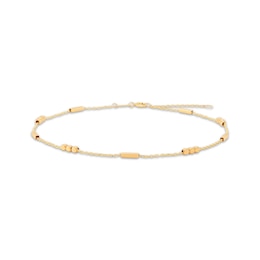 Bead Trio & Bar Station Anklet 10K Yellow Gold 10"