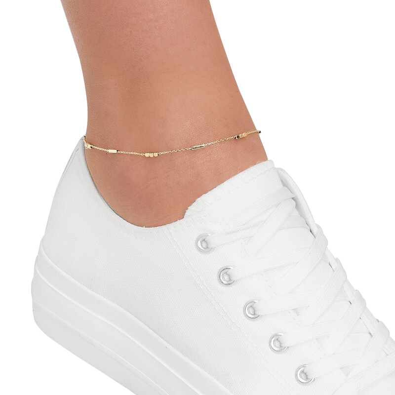 Main Image 4 of Bead Trio & Bar Station Anklet 10K Yellow Gold 10"