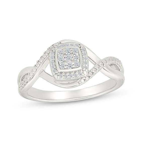 Multi-Diamond Cushion Halo Promise Ring 1/10 ct tw Sterling Silver