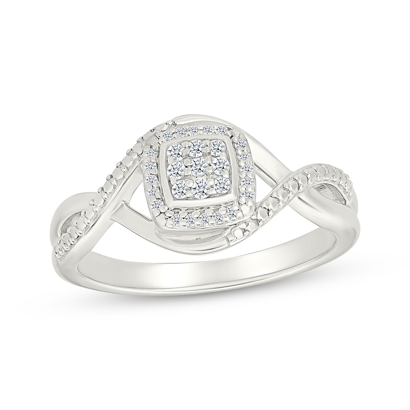 Main Image 1 of Multi-Diamond Cushion Halo Promise Ring 1/10 ct tw Sterling Silver