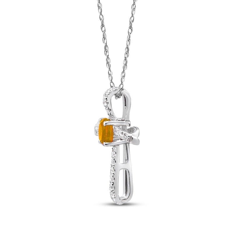 Main Image 2 of Oval-Cut Citrine & Diamond Loop Cross Necklace 1/10 ct tw 10K White Gold 18"