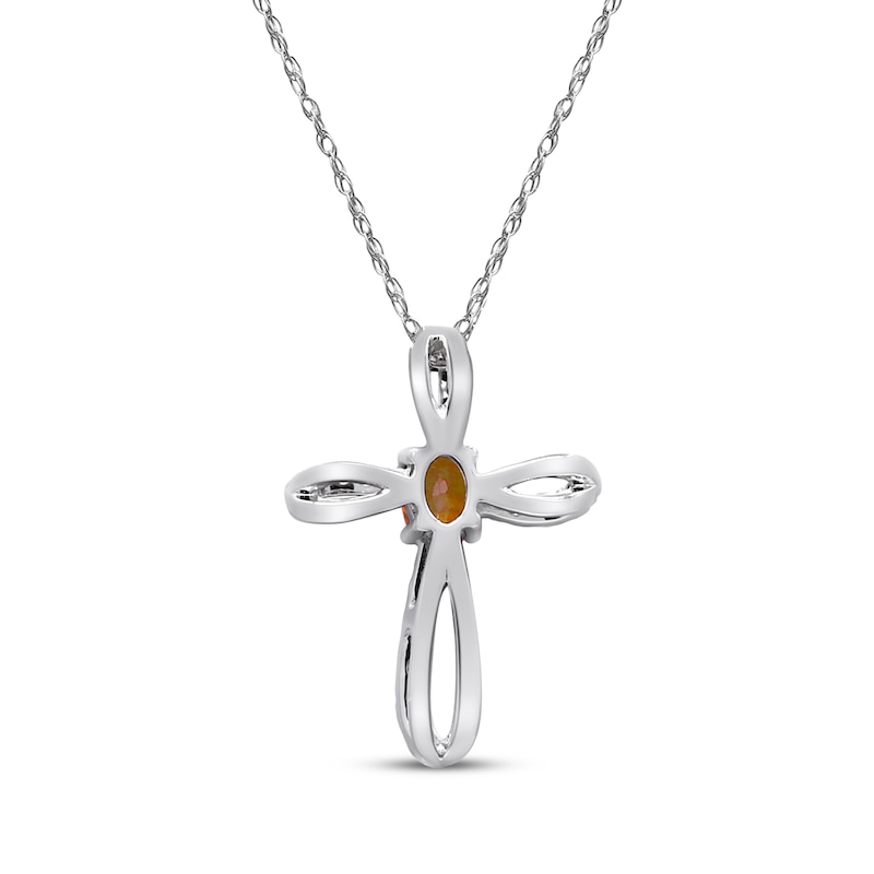 Main Image 3 of Oval-Cut Citrine & Diamond Loop Cross Necklace 1/10 ct tw 10K White Gold 18"