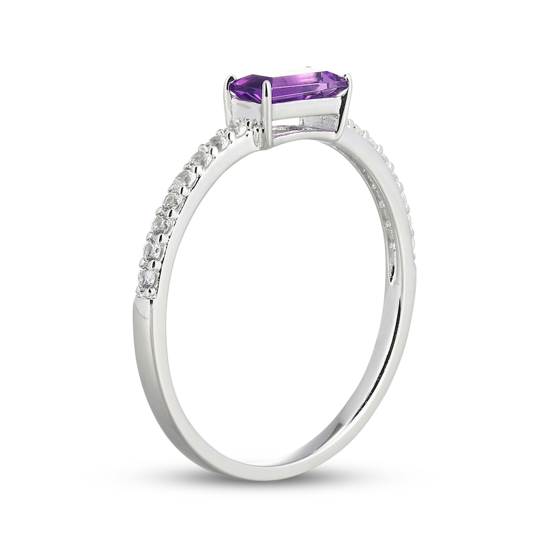 Main Image 2 of Baguette-Cut Amethyst & White Lab-Created Sapphire Ring Sterling Silver