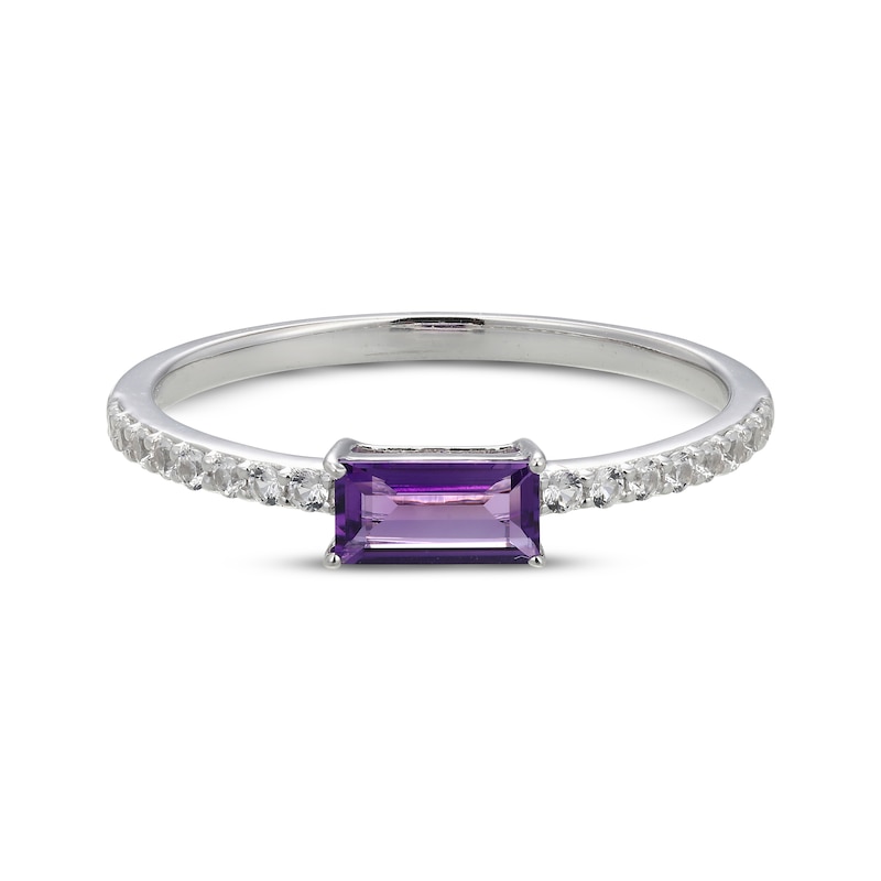 Main Image 3 of Baguette-Cut Amethyst & White Lab-Created Sapphire Ring Sterling Silver