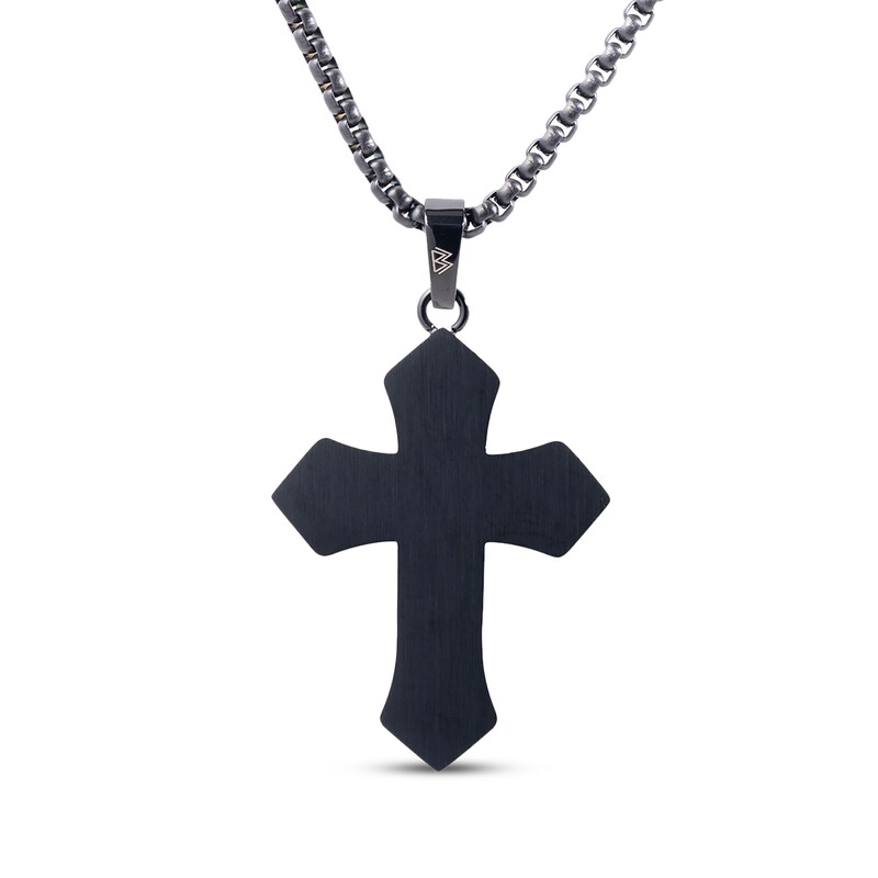 Main Image 2 of Men's Carbon Fiber Cross Necklace Black Ion-Plated Stainless Steel 24"
