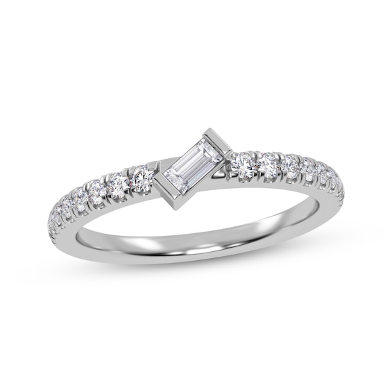 Adore Tilted Baguette & Round-Cut Diamond Anniversary Ring 1/4 ct tw 14K White Gold