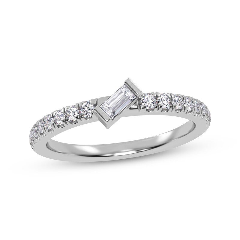Main Image 1 of Adore Tilted Baguette & Round-Cut Diamond Anniversary Ring 1/4 ct tw 14K White Gold