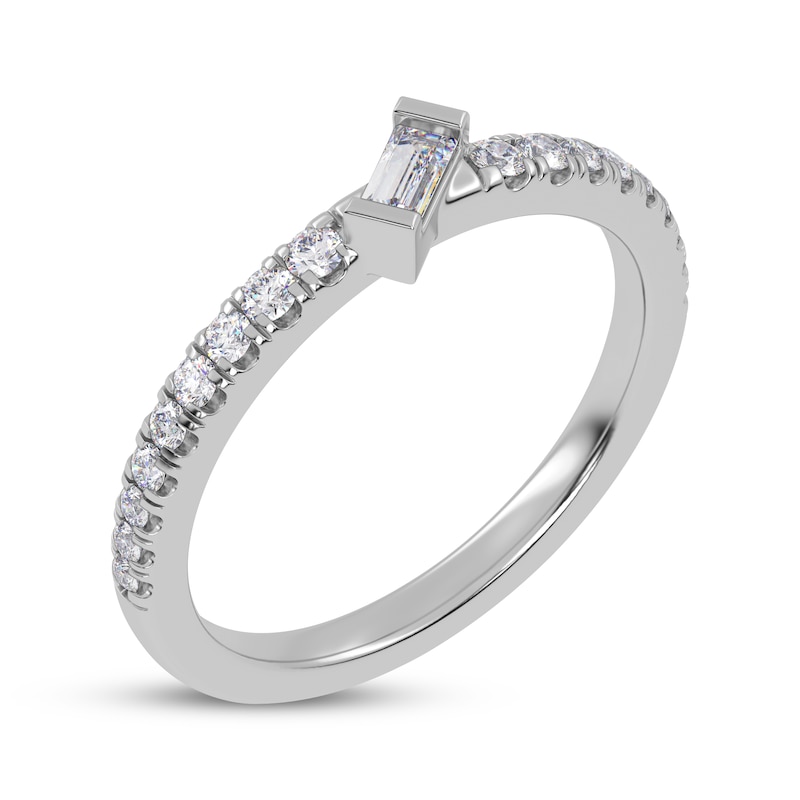 Main Image 2 of Adore Tilted Baguette & Round-Cut Diamond Anniversary Ring 1/4 ct tw 14K White Gold
