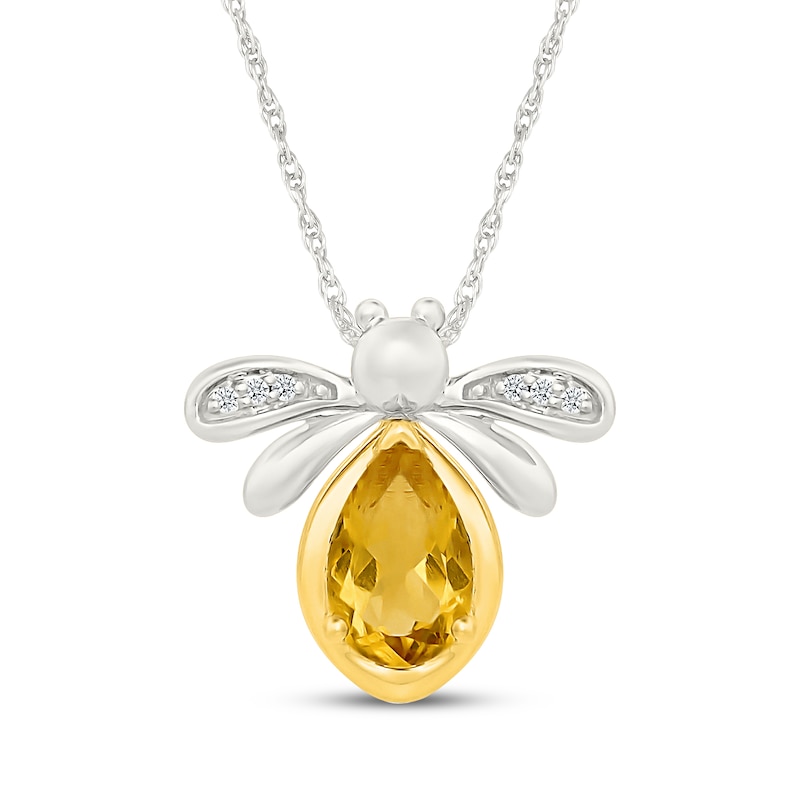 Main Image 1 of Pear-Shaped Citrine & Diamond Accent Bee Necklace Sterling Silver and 10K Yellow Gold 18"