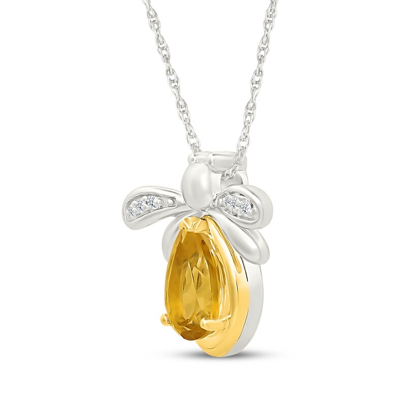 Main Image 2 of Pear-Shaped Citrine & Diamond Accent Bee Necklace Sterling Silver and 10K Yellow Gold 18"