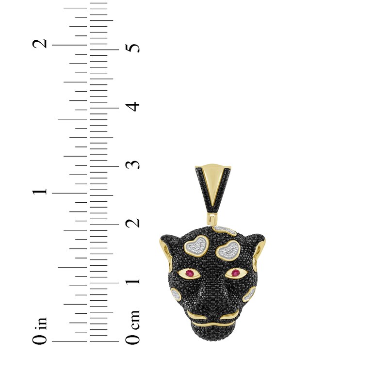 Main Image 3 of Men's Black & White Diamond Panther Head Charm 1 ct tw 10K Yellow Gold