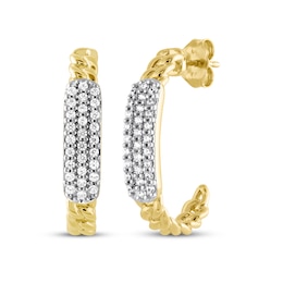 STUDIO BY KAY Multi-Diamond Chain Link J-Hoop Earrings 1/3 ct tw 24K Yellow Gold Vermeil Sterling Silver