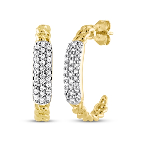 STUDIO BY KAY Multi-Diamond Chain Link J-Hoop Earrings 1/3 ct tw 24K Yellow Gold Vermeil Sterling Silver
