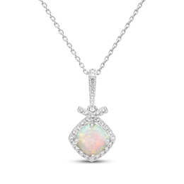 Cushion-Cut Lab-Created Opal & White Lab-Created Sapphire Necklace Sterling Silver 18"