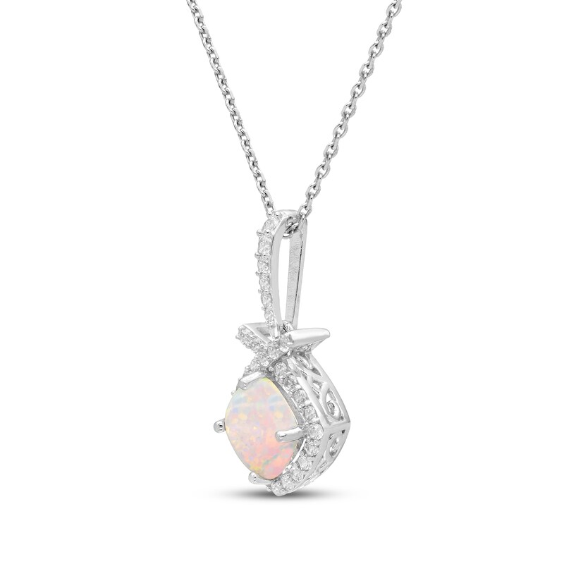 Main Image 2 of Cushion-Cut Lab-Created Opal & White Lab-Created Sapphire Necklace Sterling Silver 18"