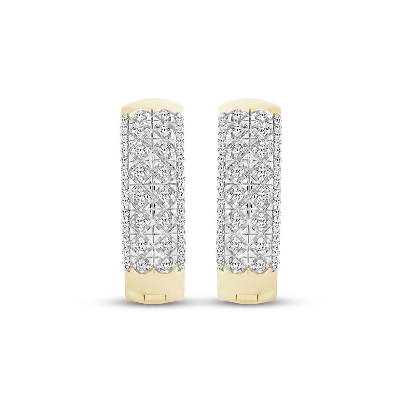 Main Image 2 of Men's Diamond Lattice Huggie Hoop Earrings 1/3 ct tw 10K Yellow Gold