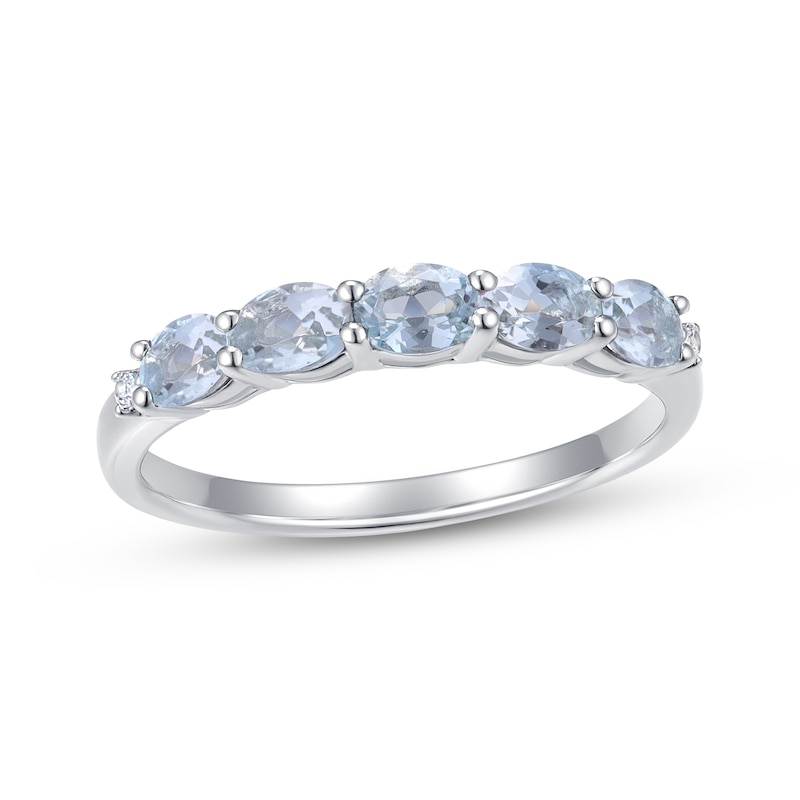 Main Image 1 of Oval-Cut Aquamarine & White Lab-Created Sapphire Ring Sterling Silver