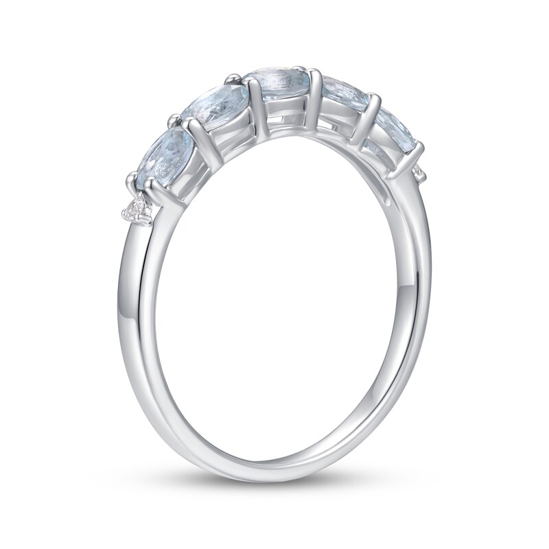 Main Image 2 of Oval-Cut Aquamarine & White Lab-Created Sapphire Ring Sterling Silver