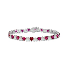 Heart-Shaped Lab-Created Opal & Lab-Created Ruby Tennis Bracelet Sterling Silver 7.5"