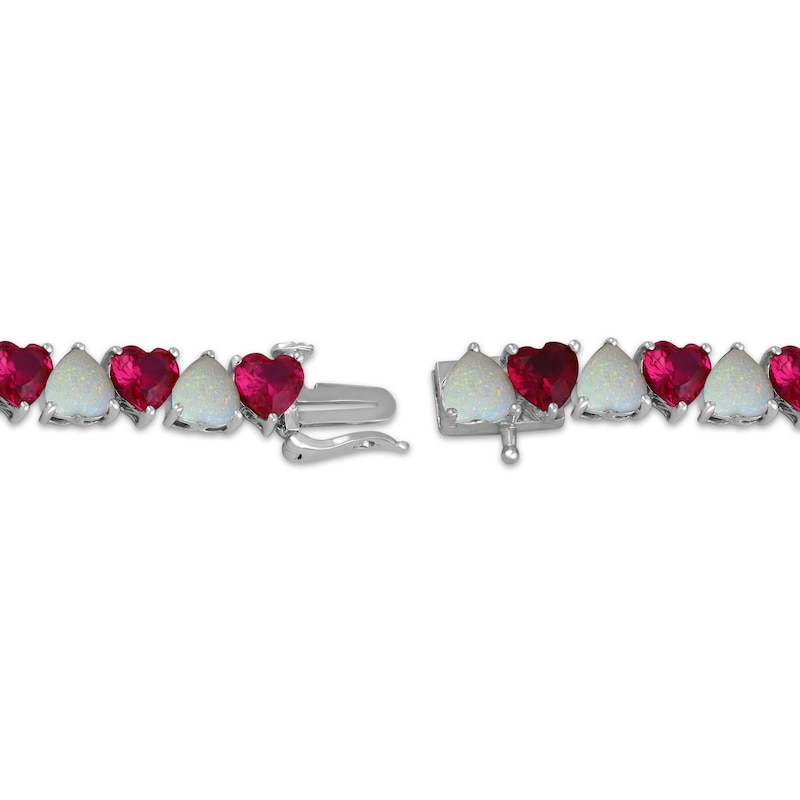 Main Image 3 of Heart-Shaped Lab-Created Opal & Lab-Created Ruby Tennis Bracelet Sterling Silver 7.5"