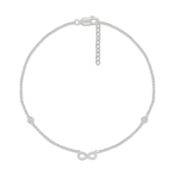 Diamond Infinity Symbol Anklet 1/15 ct tw Sterling Silver 9"