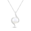 Thumbnail Image 1 of Cultured Pearl & White Lab-Created Sapphire Swirl Necklace Sterling Silver 18"
