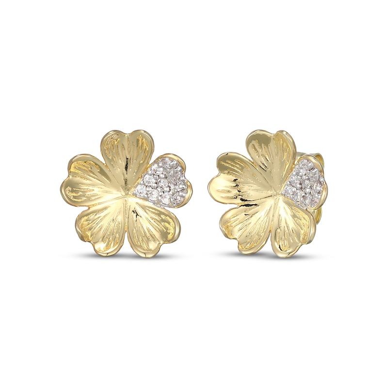 Main Image 1 of Diamond Pavé Flower Heart Stud Earrings 1/10 ct tw 10K Yellow Gold