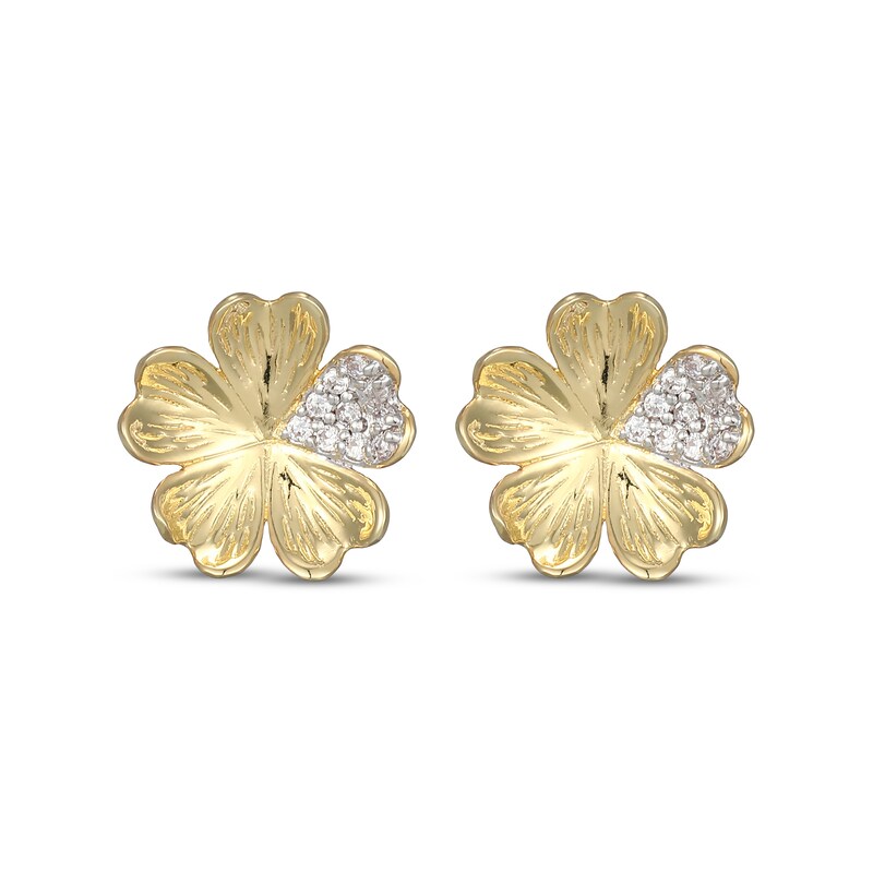 Main Image 2 of Diamond Pavé Flower Heart Stud Earrings 1/10 ct tw 10K Yellow Gold
