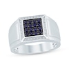 Thumbnail Image 1 of Men's Blue Lab-Created Sapphire and Diamond Square Ring 1/15 ct tw Sterling Silver