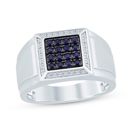 Men's Blue Lab-Created Sapphire and Diamond Square Ring 1/15 ct tw Sterling Silver