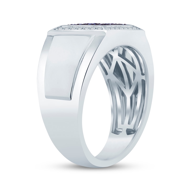 Main Image 2 of Men's Blue Lab-Created Sapphire and Diamond Square Ring 1/15 ct tw Sterling Silver