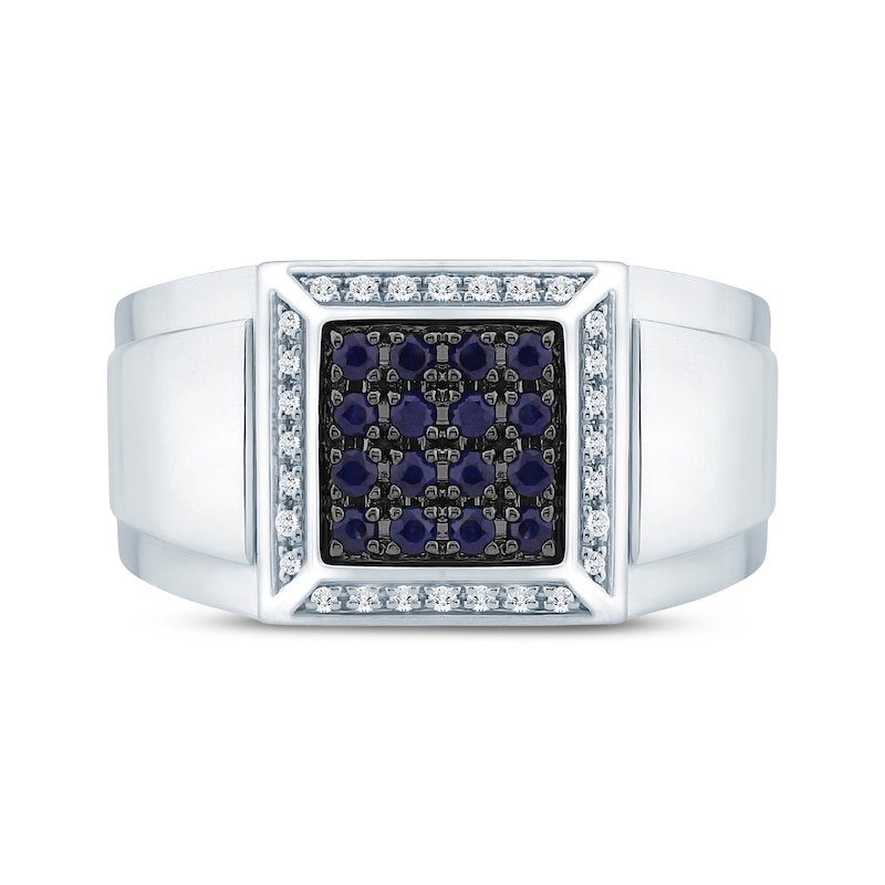 Main Image 3 of Men's Blue Lab-Created Sapphire and Diamond Square Ring 1/15 ct tw Sterling Silver