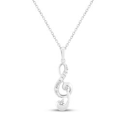 White Lab-Created Sapphire Treble Clef Necklace Sterling Silver 18"