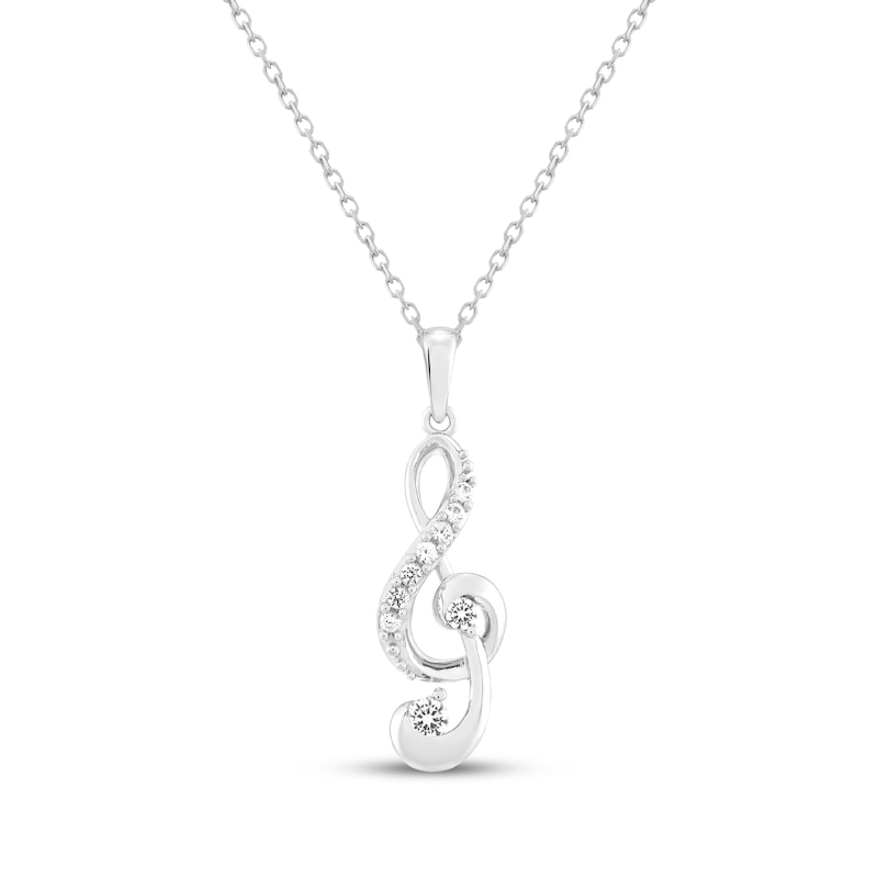 Main Image 1 of White Lab-Created Sapphire Treble Clef Necklace Sterling Silver 18"