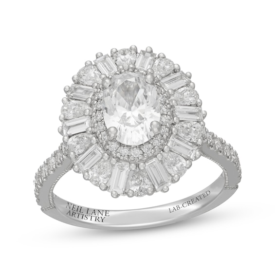 Neil Lane Artistry Oval-Cut Lab-Grown Diamond Double Halo Engagement Ring 2-1/2 ct tw 14K White Gold