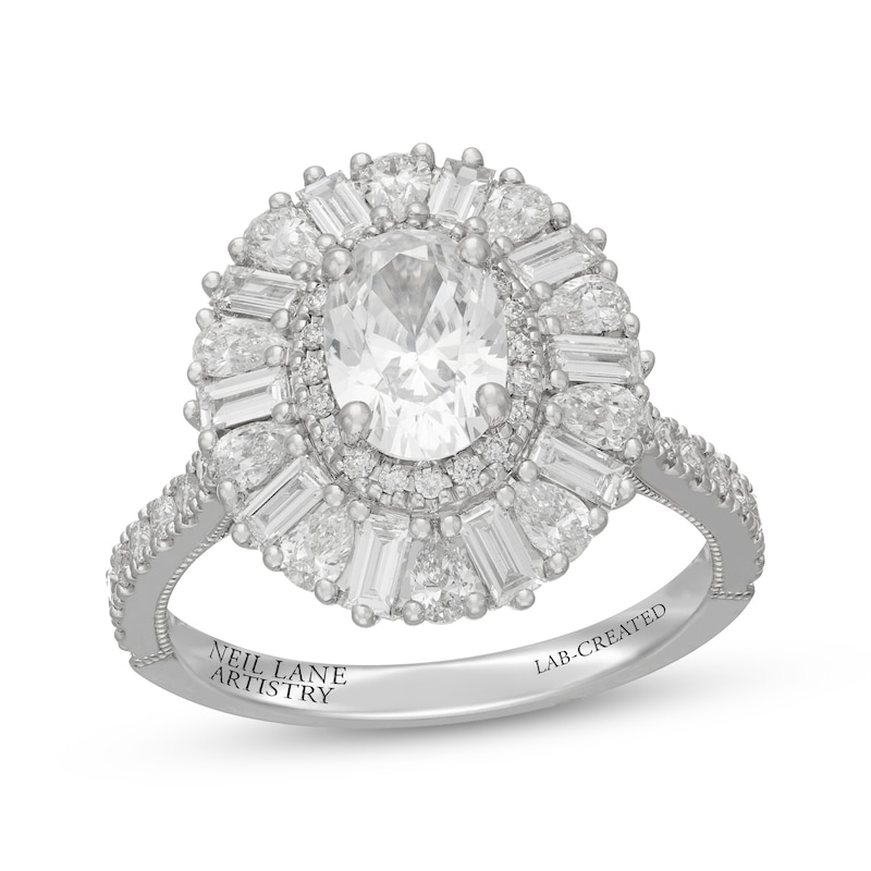 Main Image 1 of Neil Lane Artistry Oval-Cut Lab-Grown Diamond Double Halo Engagement Ring 2-1/2 ct tw 14K White Gold