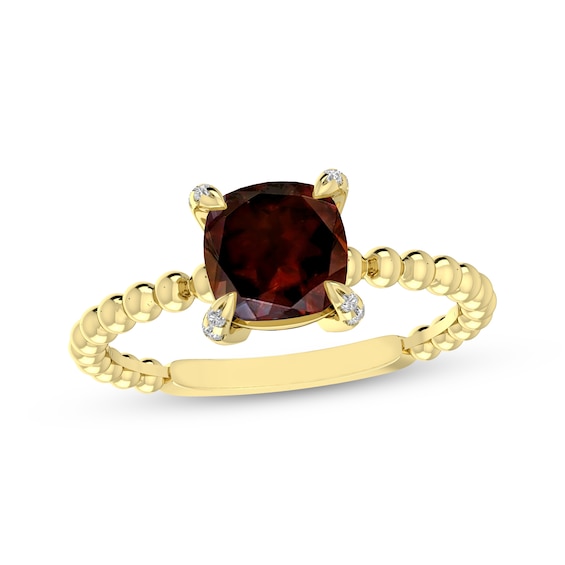 Cushion-Cut Garnet & Diamond Accent Ring 10K Yellow Gold