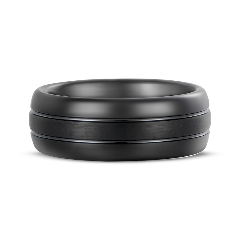 Main Image 3 of Center Stripe Wedding Band Black Ion-Plated Tungsten Carbide 8mm