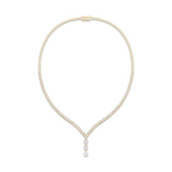 KAY Lab-Grown Diamonds Emerald, Pear & Oval-Cut Chevron Drop Necklace 3-3/4 ct tw 14K Yellow Gold